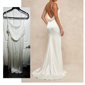Lulus Lovely Endearment White Satin Sleeveless Backless Maxi Dress Size XS NWT